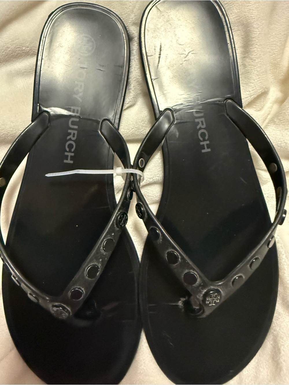 Tory Burch Black Logo Jelly Thong Sandals